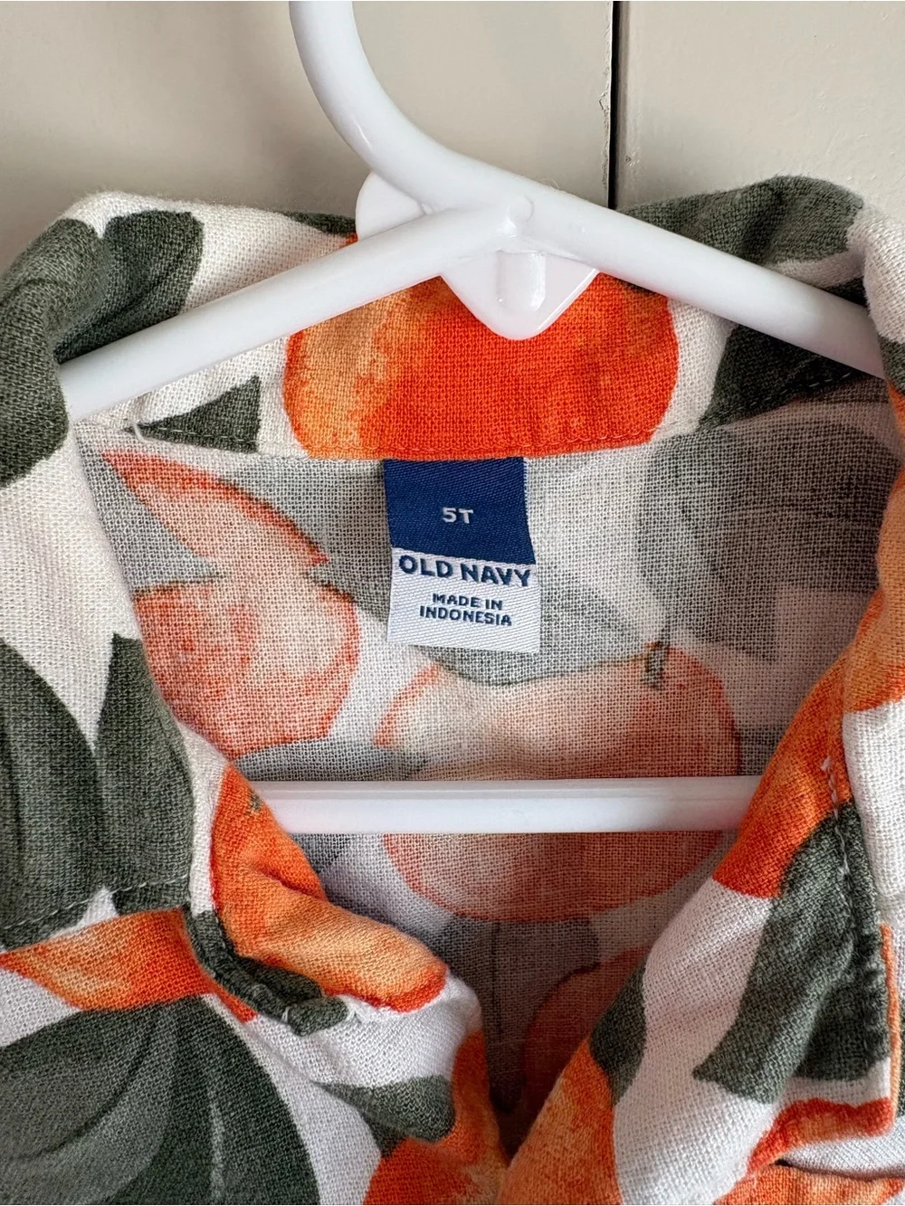 Old Navy Linen Blend Button Up Shirt Oranges Print Tropical Size 5T